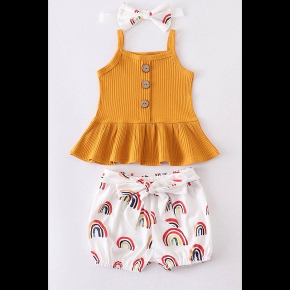 Hometown Haven Boutique Other - Rainbow Baby Boutique 3 pc Set Shorts Top Headband Outfit Size 12 Months NEW NWT